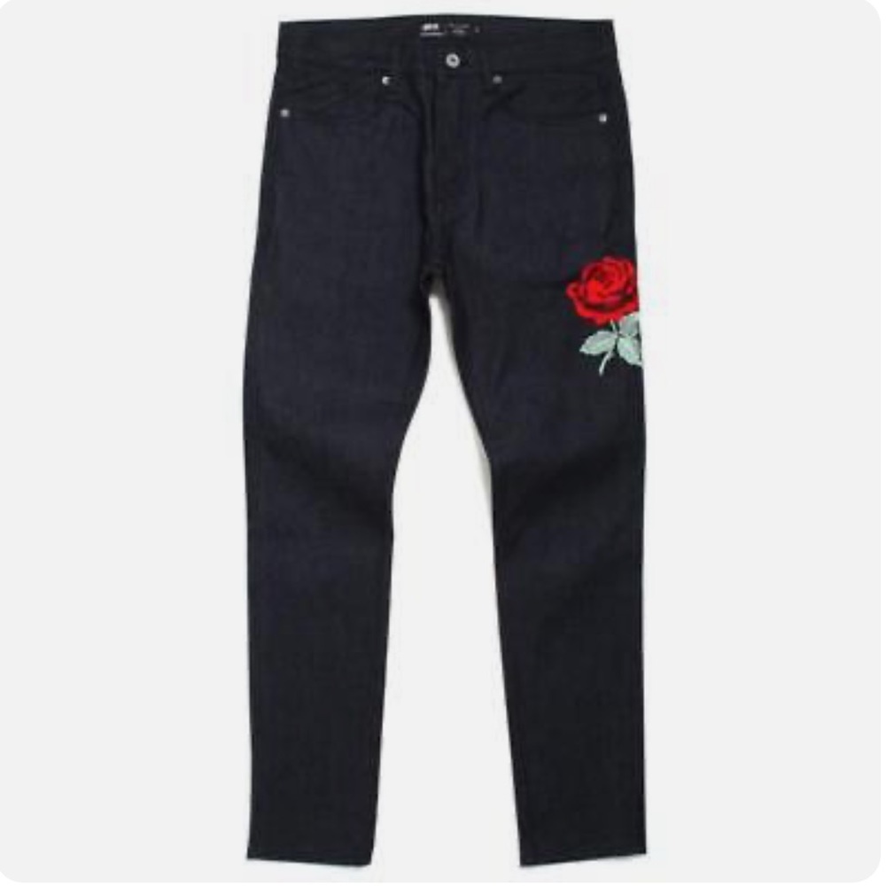 NWT Publish Brand Jeans Zachariah Floral Rose Embroidery Skinny Raw Indigo